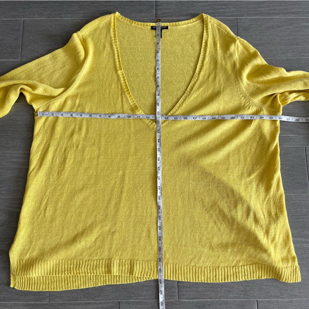 Eileen Fisher Organic Linen Yellow Knit Sweater Top Deep V Neck Top Plus Size 3X - Picture 11 of 12